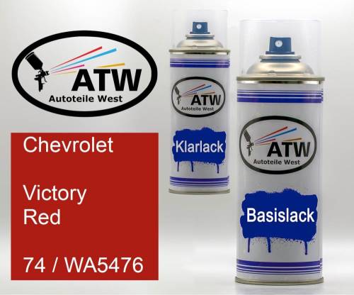 Chevrolet, Victory Red, 74 / WA5476: 400ml Sprühdose + 400ml Klarlack - Set, von ATW Autoteile West.